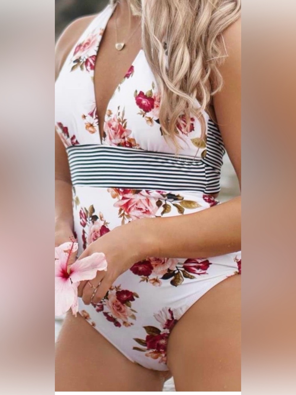 Cupshe White Floral Kids One-Piece Swimsuit with Pink and Rose Accents